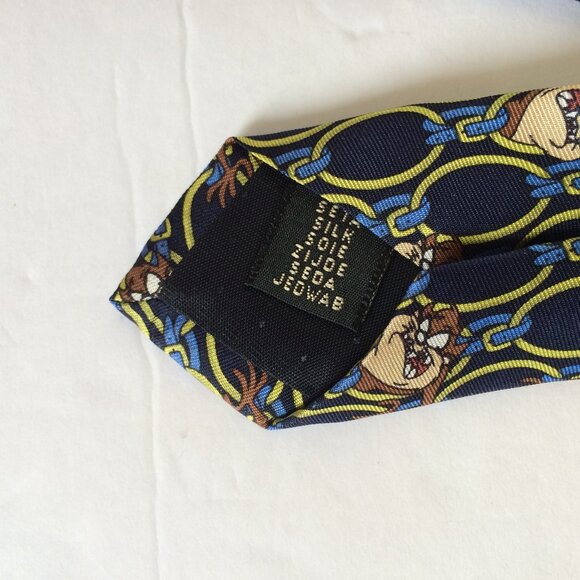 VTG 1996 Tasmanian Devil Mens Tie Silk Navy Blue Looney Tunes Warner Bros Italy - Picture 3 of 6